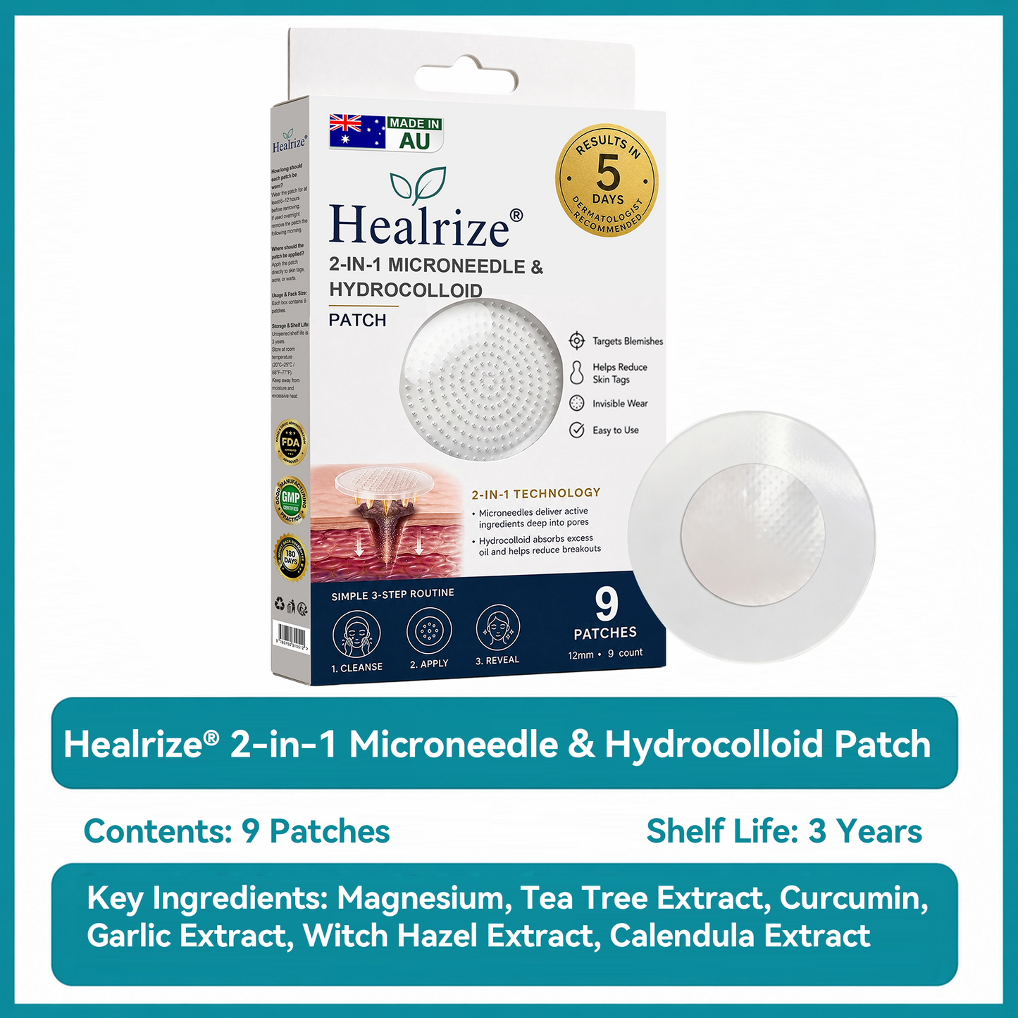 ✅🇦🇺Trilumia®2-in-1 Microneedle & Hydrocolloid Patch💫| Removes Raised Moles, Acne, Flat Warts & Skin Tags | Helps Improve Wrinkles, Scars & Blemishes | Invisible Patches for Face & Body