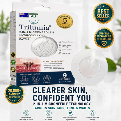 ✅🇦🇺Trilumia®2-in-1 Microneedle & Hydrocolloid Patch💫| Removes Raised Moles, Acne, Flat Warts & Skin Tags | Helps Improve Wrinkles, Scars & Blemishes | Invisible Patches for Face & Body
