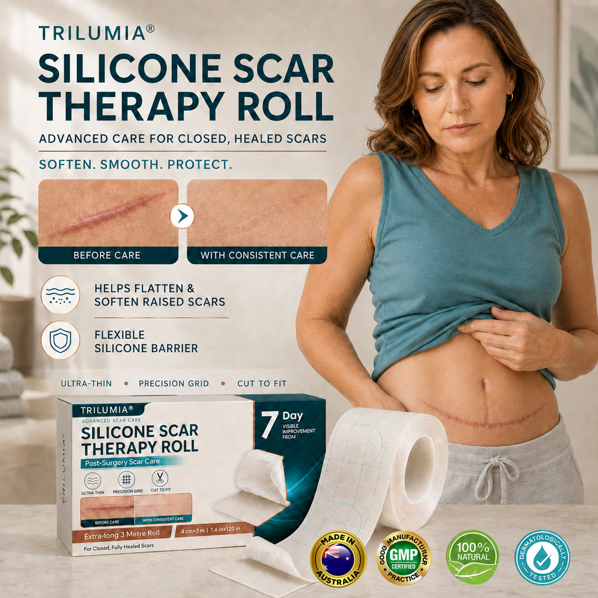 🔥 Complete Your Scar Care Routine — Save 68% on Trilumia® Silicone Scar Therapy Roll