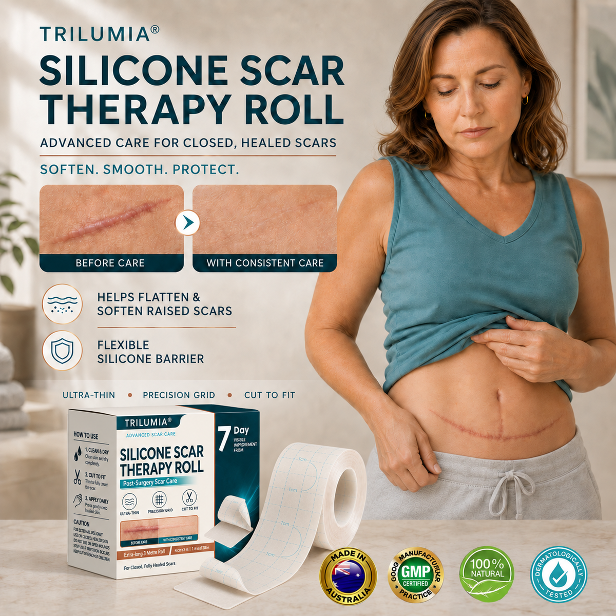 💧🧚TRILUMIA® SILICONE SCAR THERAPY ROLL Help Soften, Flatten & Improve the Appearance of Raised Scars